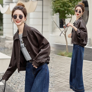 海宁皮衣外套女短款2025秋季新款宽松显瘦设计感小众pu皮夹克上衣图片