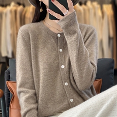 圆领单排扣长袖开衫2024年秋季纯色时尚气质羊毛针织衫，女装羊毛衫，暖圣羊羊绒