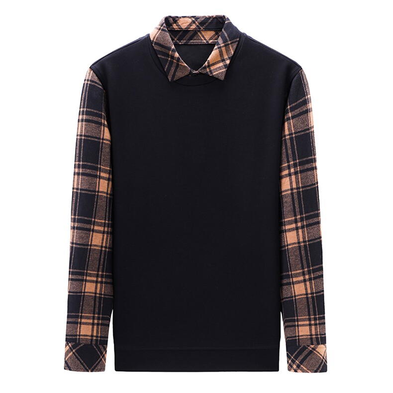 C6735冬季男士长袖加绒t恤假两件衬衫领加厚保暖卫衣上衣P78,男装T恤,电商B360