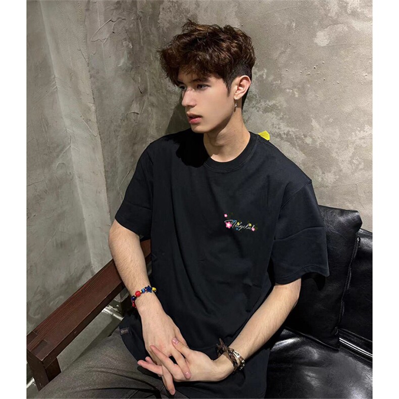 抖音得物供货210克现货宽松纯棉美式潮牌印花落肩袖纯棉T恤AT2140，男装T恤，电商A443