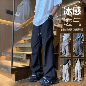 冰丝降落伞兵冲锋裤男夏薄款山本裤工装宽松直筒休闲尼龙速干裤子图片