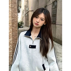 抖音得物品质秋冬美式高街重磅结构拼接织带翻领卫衣夹克外套W113，男装夹克，电商A486-1