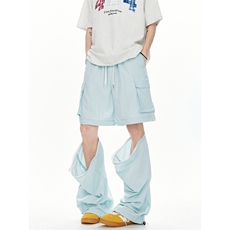 可拆卸工装裤子男款夏季冰丝薄款美式高街宽松短裤阔腿休闲伞兵裤，男装休闲裤，电商A102B