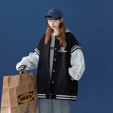 中性风2023秋季新款港风设计感印花情侣棒球服外套G552p75控98，男装夹克，A247A