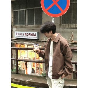 棕色皮衣外套男高级感痞帅机车服cleanfit美式复古翻领飞行员夹克图片