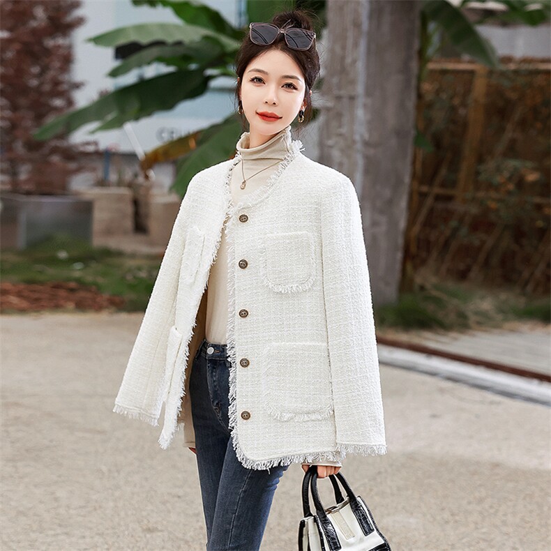 紫色小香风外套女秋冬2023新款温柔风淑女气质名媛粗花呢加厚上衣,女装羽绒服,众宇琦