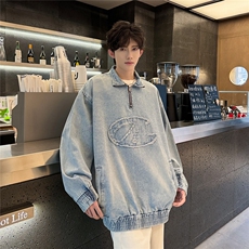 长袖Polo衫男刺绣字母美式复古宽松半拉链卫衣JK02562-P70，男装Polo衫，星座308B-2