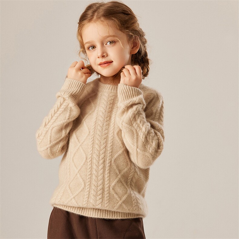 2024秋冬新款童装35%山羊绒5针三股插肩麻花羊绒衫，童装儿童羊绒衫，旭泰羊绒