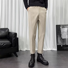 毛呢西裤男秋冬九分垂感韩版加厚男士修身直筒休闲长裤子M2，男装西裤，星座1116A-2（原606A-1）