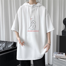 LD54140-P45连帽短袖t恤男大码胖子带帽五分袖中袖，男装T恤，电商A040