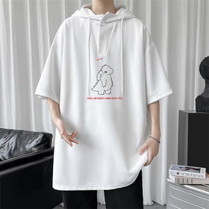 LD54140-P45 连帽短袖t恤男大码胖子带帽五分袖中袖图片