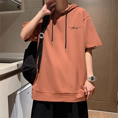 新款夏季港风宽松休闲百搭连帽刺绣短袖T恤618A-7707-P55，男装T恤，星座914-4