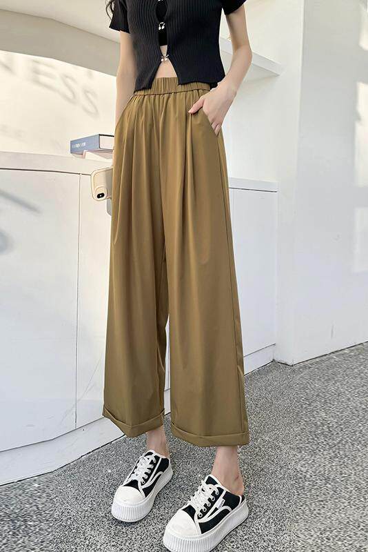 面膜冰丝速干八九分裤女夏防晒高腰休闲小个子凉凉阔腿裤,女装休闲裤,梦白服饰厂