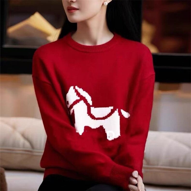 2026年秋季时尚百搭通勤简约休闲套衫木马红毛衣，女装针织衫/毛衣，珍珑羊绒