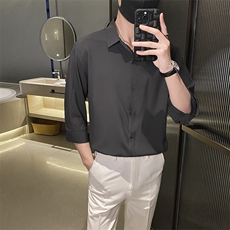 7分袖衬衫男韩版潮流七分袖衬衣轻熟风痞帅夏季高级感白衬衫，男装衬衫，星座410-7