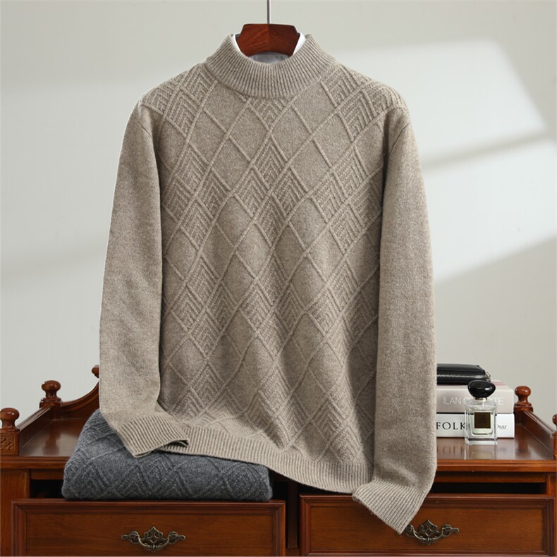 秋冬季羊毛七针加厚菱形席编羊毛衫男装，男装羊毛衫，唯若美羊绒