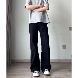 高街美式休闲百搭微喇牛仔裤男夏季新款显瘦弯刀裤黑色长裤 N1017图片
