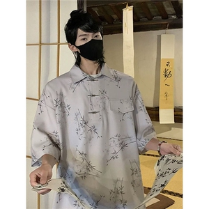 新中式风短袖T恤男女金属扣高级感竹叶刺绣改良汉服中山唐装图片