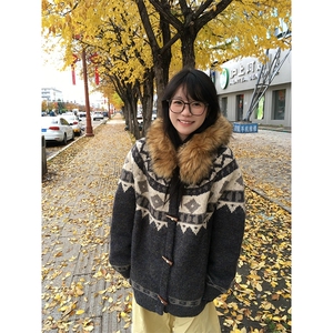 重磅北极绒座山雕大毛毛领毛衣外套冬美式复古休闲慵懒风针织开衫图片