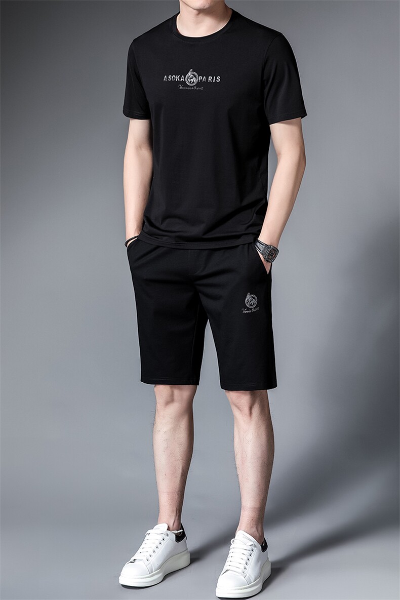 男装2022套装男冰丝薄款夏装POLO衫免烫衣服中老年短袖长裤三件套,男装休闲套装,电商B212（原钱塘6029）