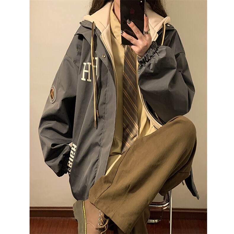 春秋季假两件连帽夹克大码新款夹克外套XZ102B-1-JK2681P85图片