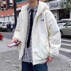 M03-P75双面穿加绒加厚棉衣外套男港风潮流ins学生百搭连帽，男装棉衣，电商B323A