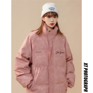 1立领PU皮复古做旧金属印花字母大码M-5XL棉衣男MY77732P130控178图片