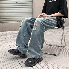美式高街牛仔裤男韩版潮流口袋个性2024秋冬新款ins长裤RK971-P43，男装牛仔裤，星座412-2