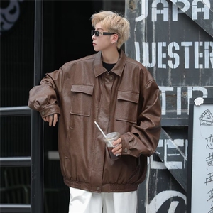 春秋机车服皮衣男原PU好皮双层气春季男青年痞帅皮夹克外套 W9287图片