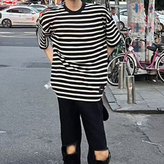 百搭条纹短袖抖音得物现货可送样高克重A061-AT01136-特P30-网图，男装T恤，电商A061