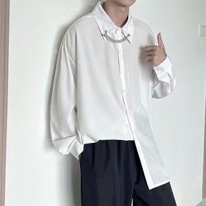 2024春秋新款纯色衬衫男高街潮牌嘻哈潮流宽松长袖链条CS634-P38图片