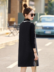 2025春装新款时尚简约气质半高领打底衫+珠片V领马甲裙套装两件套，女装连衣裙，芭米依尚