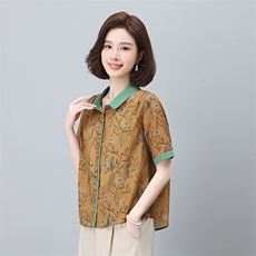 夏季冰丝棉麻女夏装2024新款妈妈洋气时尚休闲亚麻，女装蕾丝衫/雪纺衫，依恋蒂丝