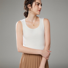 2024年秋季时尚U领纯色无袖修身显瘦吊带背心，女装背心吊带，萨奥羊绒