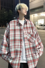 衬衫男春季新款港风宽松磨毛格子长袖衬衣CS602-特P28无差价，男装衬衫，星座214-3