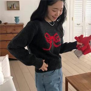 秋冬季仿羊毛休闲时尚通勤百搭圆领蝴蝶提花针织衫图片