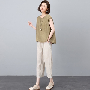新中式高端苎麻刺绣套装女2025夏新款中年妈妈洋气减龄亚麻两件套图片