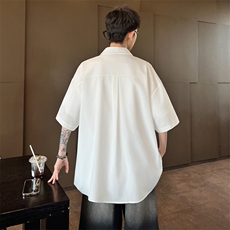 ！2025夏季新款男士冰丝短袖衬衫纯色垂感衬衣CS09特P25，男装衬衫，电商B220