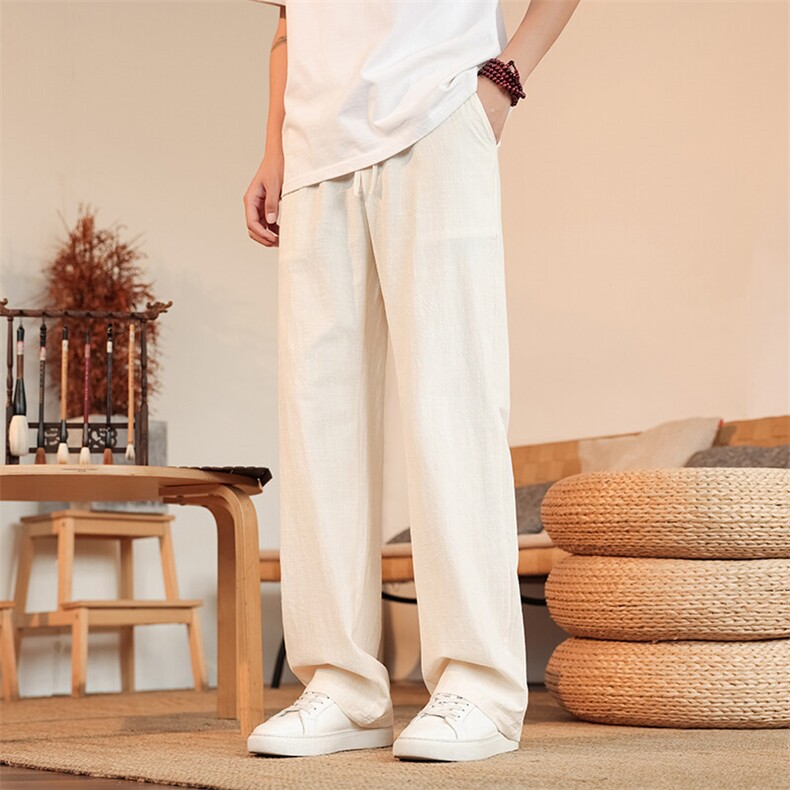 休闲裤男夏薄款宽松慵懒亚麻裤直筒运动裤大码冰丝棉麻裤KZ043P55，男装休闲裤，电商B312