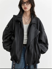 杨树林同款复古宽松显瘦美式夹克，女装皮衣，禾雯电商供货