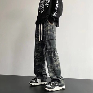 美式潮牌hiphop迷彩工装裤男款高街vibe宽松直筒百搭阔腿休闲裤子图片