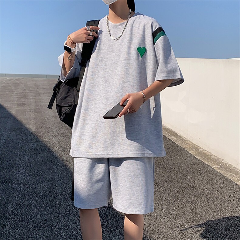 夏季冰丝套装男潮牌宽松短袖短裤两件套TZ339P60,男装牛仔裤,电商A309
