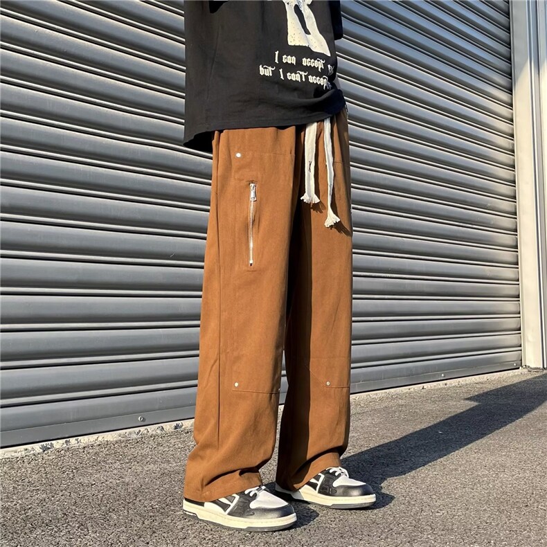 2023春秋季日系复古抽绳宽松裤男韩版直筒大码工装长裤K0023-P40,男装休闲裤,星座308B-1