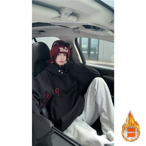 ！个性绣花拼接撞色卫衣冬季加绒连帽衫外套WR2251JR-P65控98