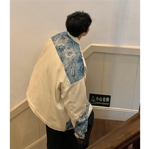 1港风刺绣拼接棉衣男夹克棉服男外套男8706P115控158图片