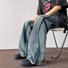 设计感解构阔腿牛仔裤男美式高街宽松直筒痞帅炸街裤子NG3150，男装牛仔裤，星座1116A-1（原606A）
