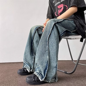 设计感解构阔腿牛仔裤男美式高街宽松直筒痞帅炸街裤子 NG3150图片