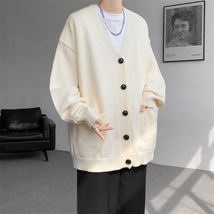 8XL-M大码V领开衫毛衣外套男日系复古宽松慵懒风针织衫KS002p55图片