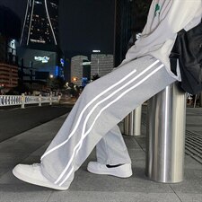 主推!潮流反光垂感阔腿拖地宽松休闲男女裤1004-1WK519P45控68，男装休闲裤，星座715