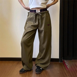 复古格子拼接假两件休闲裤女春秋季双腰头运动阔腿裤 KA204图片